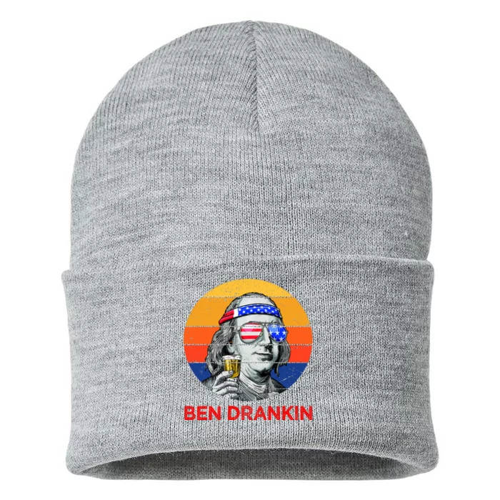 Ben Drankin Drinking Funny 4th Of July USA Merica America Sustainable Knit Beanie