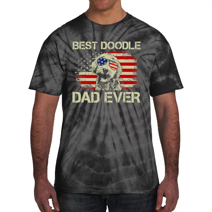 Best Doodle Dad Ever Goldendoodle 4th Of July Gift Tie-Dye T-Shirt