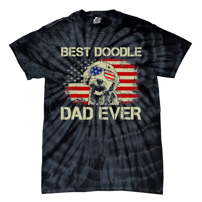 Best Doodle Dad Ever Goldendoodle 4th Of July Gift Tie-Dye T-Shirt