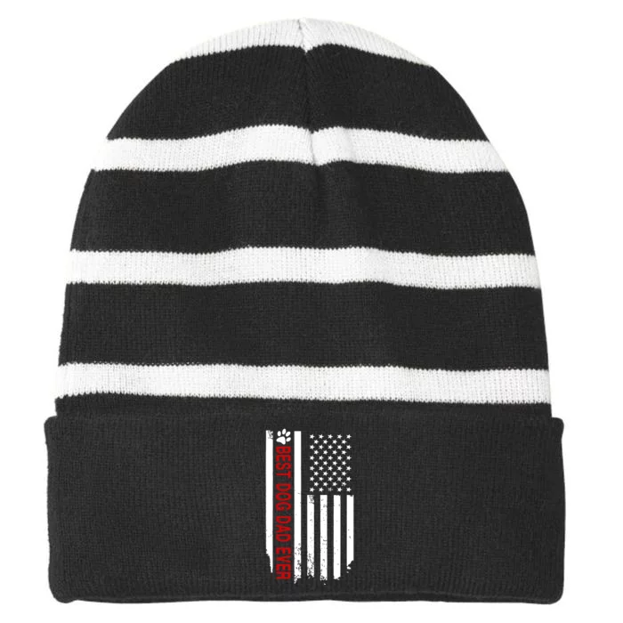 Best Dog Dad Ever American Flag Gift For Best Father Day Gifts Striped Beanie with Solid Band