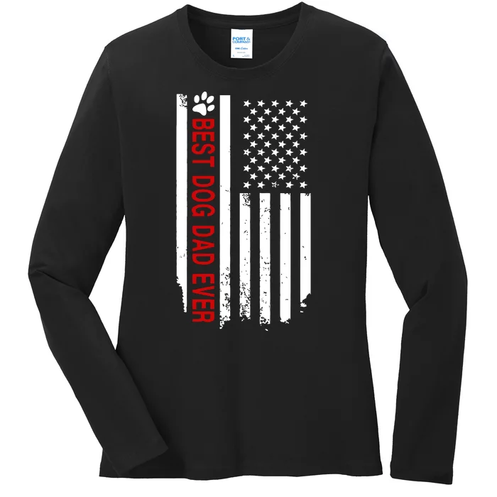 Best Dog Dad Ever American Flag Gift For Best Father Day Gifts Ladies Long Sleeve Shirt