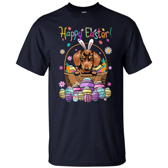 Bunny Dachshund Dog Happy Easter Day With Easter Egg Tall T-Shirt