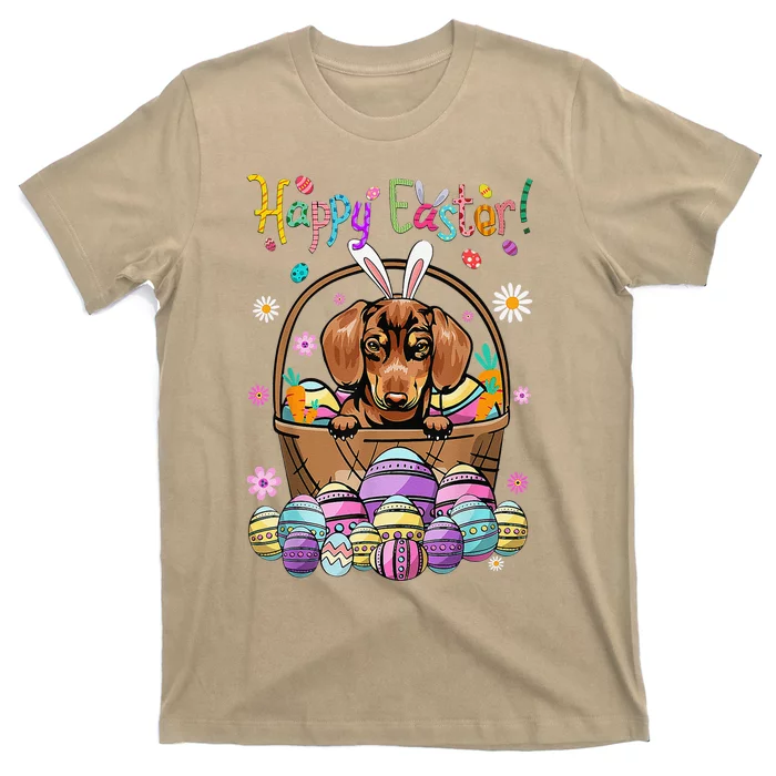 Bunny Dachshund Dog Happy Easter Day With Easter Egg T-Shirt