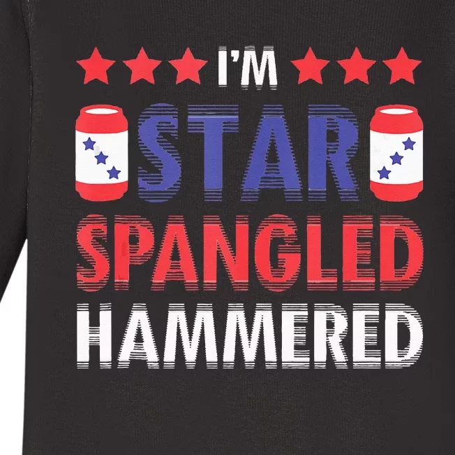 Beer Drinking Drinker Alcohol Funny 4th of July Hammered Baby Long Sleeve Bodysuit