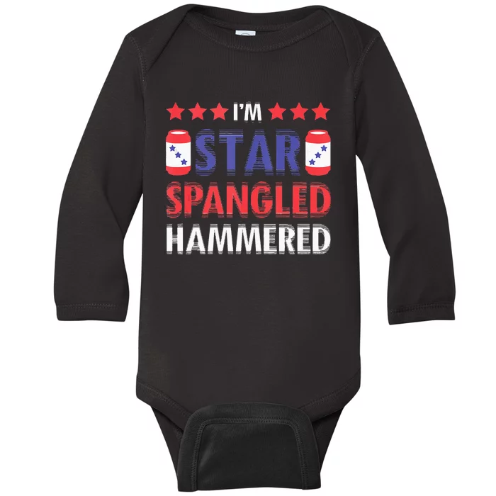 Beer Drinking Drinker Alcohol Funny 4th of July Hammered Baby Long Sleeve Bodysuit