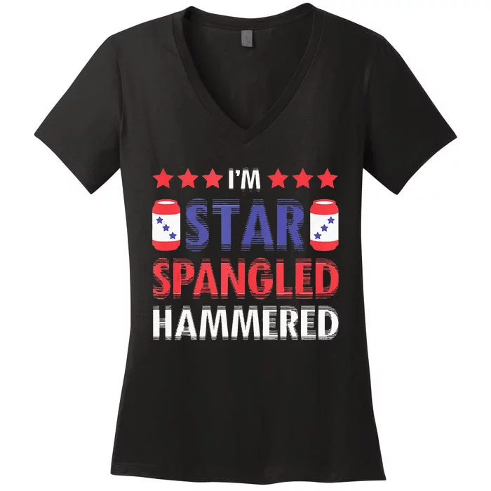 Beer Drinking Drinker Alcohol Funny 4th of July Hammered Women's V-Neck T-Shirt