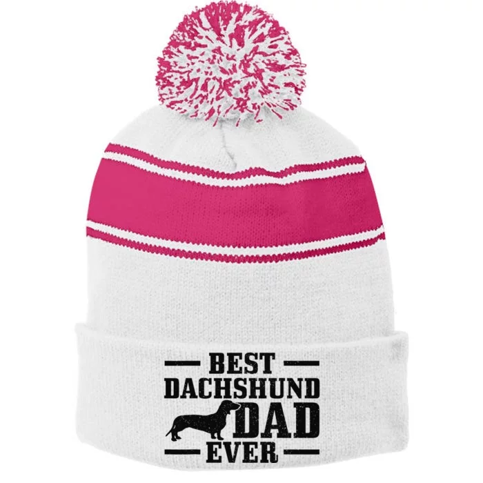 Best Dachshund Dad Ever Wiener Dog Owner Vintage Dachshund Stripe Pom Pom Beanie