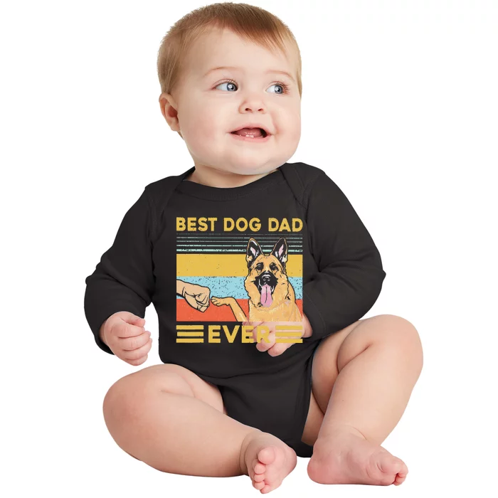 Best Dog Dad Ever German Shepherd Retro Vintage Baby Long Sleeve Bodysuit