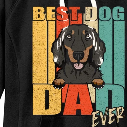 Best Dog Dad Ever Black And Tan Longhaired Dachshund Lover Meaningful Gift Women's Fleece Hoodie