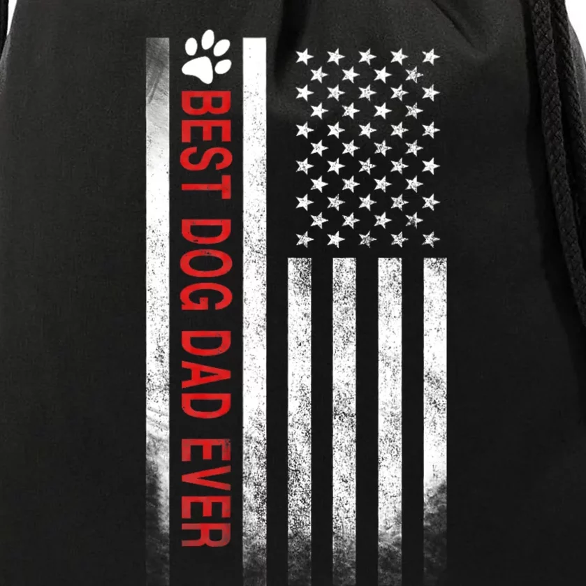 Best Dog Dad Ever American Flag Drawstring Bag