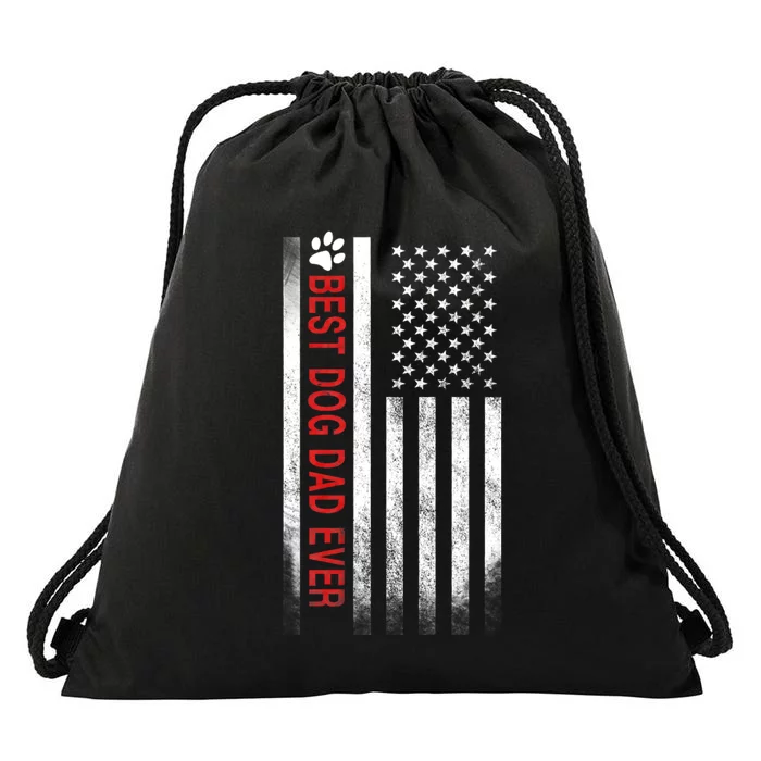 Best Dog Dad Ever American Flag Drawstring Bag