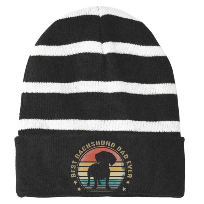 Best Dachshund Dad Ever Funny Fathers Day Gifts For Dad Striped Beanie with Solid Band