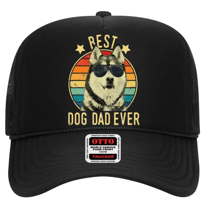 Best Dog Dad Ever Siberian Husky Father's Day Gift High Crown Mesh Trucker Hat