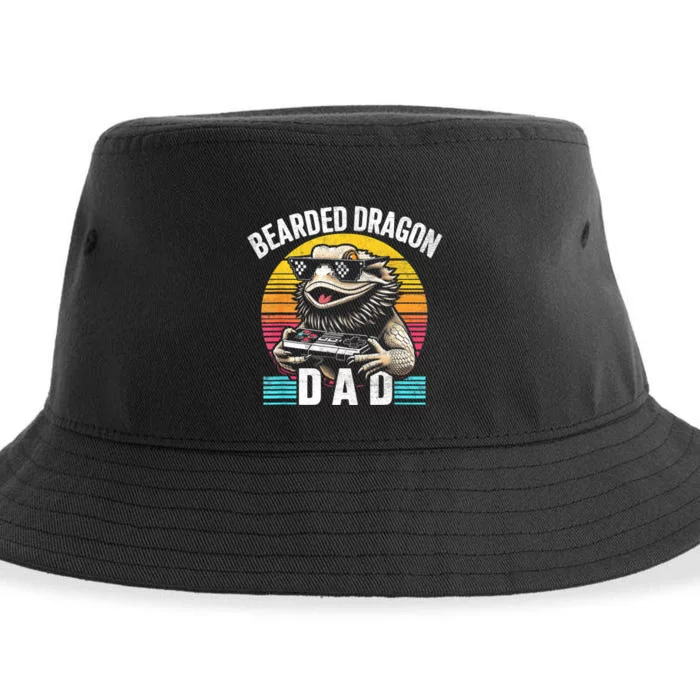 Bearded Dragon Dad Vintage Video Game Lizard Reptile Lover Sustainable Bucket Hat