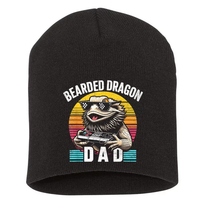 Bearded Dragon Dad Vintage Video Game Lizard Reptile Lover Short Acrylic Beanie