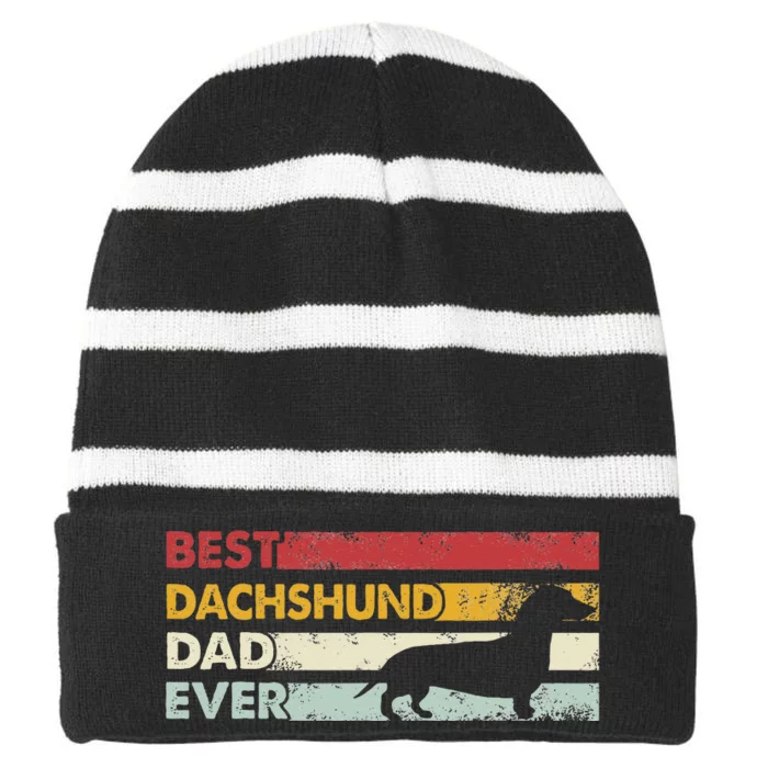 Best Dog Dad Ever Father Wiener Sausage Dog Dachshund Striped Beanie with Solid Band