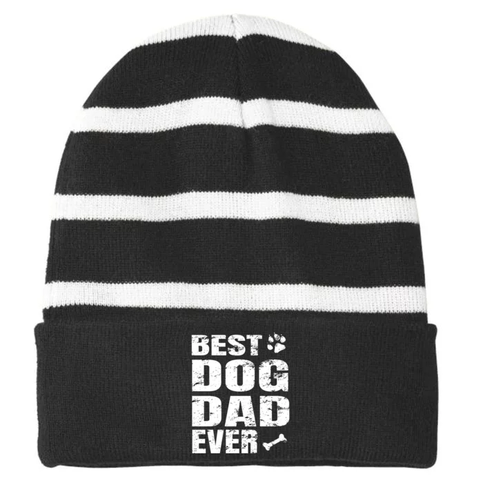 Best Dog Dad Ever Striped Beanie with Solid Band