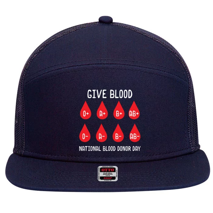 Blood Donation Day Gift Blood Dispenser All Blood Groups Life Saving Gift 7 Panel Mesh Trucker Snapback Hat