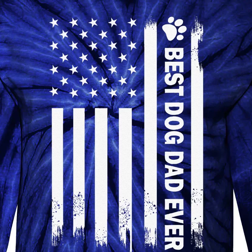 Best Dog Dad Ever US Flag For Dog Dad Fathers Day Tie-Dye Long Sleeve Shirt