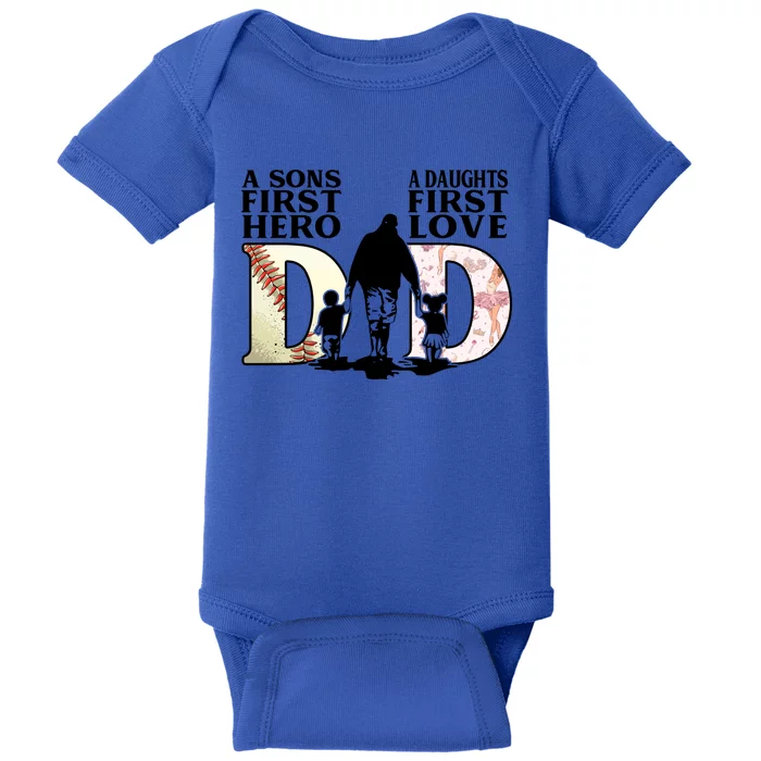 Baseball Dance Dad Sons First Hero Daughter Love Fathers Day Gift Baby Bodysuit