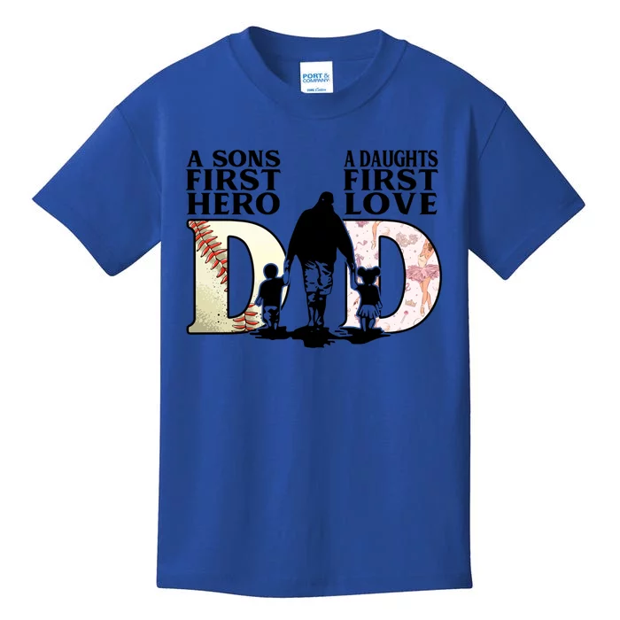 Baseball Dance Dad Sons First Hero Daughter Love Fathers Day Gift Kids T-Shirt