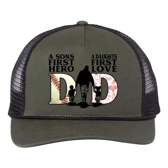 Baseball Dance Dad Sons First Hero Daughter Love Fathers Day Gift Retro Rope Trucker Hat Cap