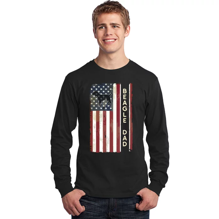 Beagle Dad Dog American Flag Fathers Day Gifts Men Long Sleeve Shirt