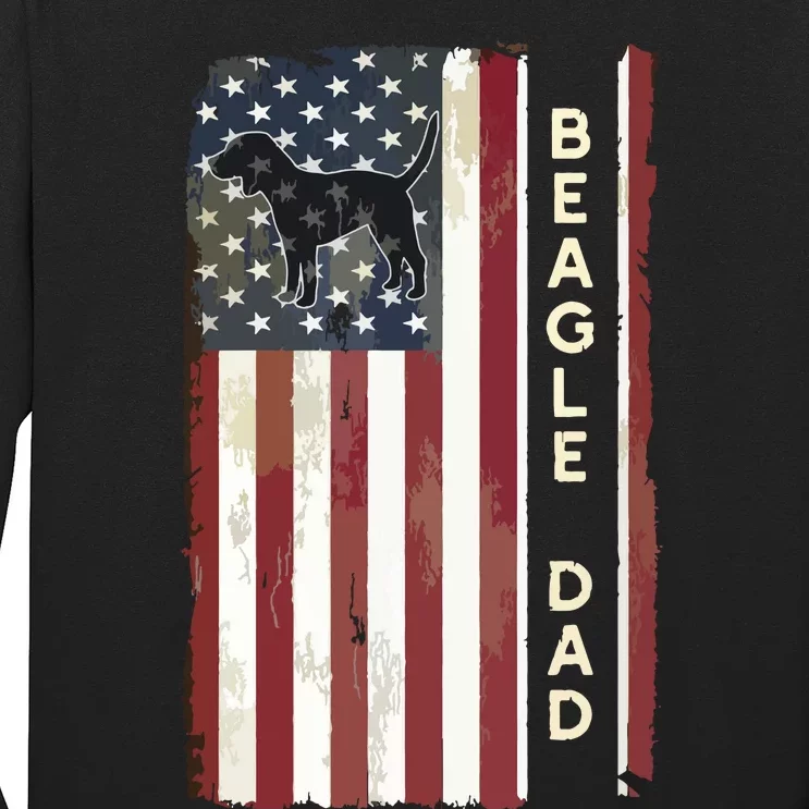 Beagle Dad Dog American Flag Fathers Day Gifts Men Long Sleeve Shirt