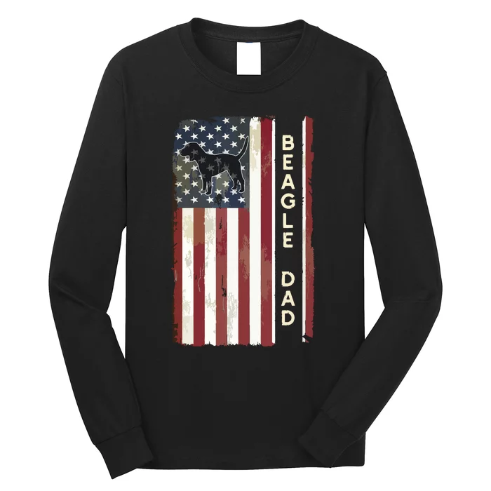 Beagle Dad Dog American Flag Fathers Day Gifts Men Long Sleeve Shirt