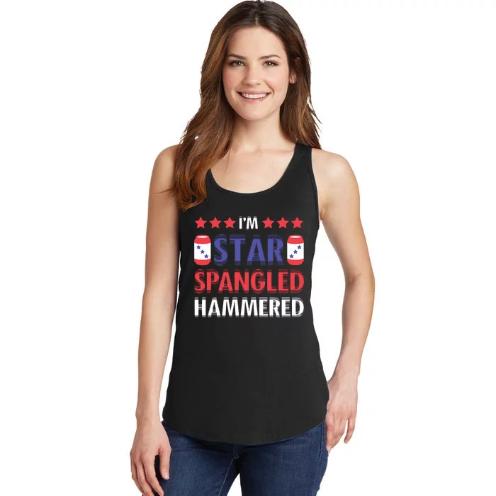 Beer Drinking Drinker Alcohol Funny 4th Of July Hammered Ladies Essential Tank