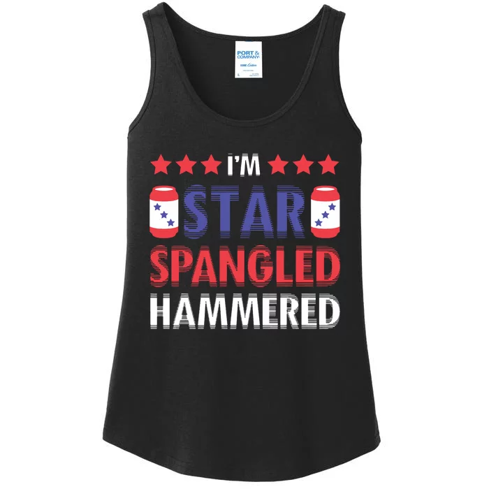 Beer Drinking Drinker Alcohol Funny 4th Of July Hammered Ladies Essential Tank