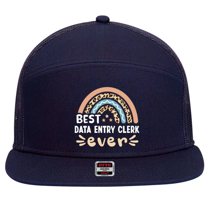 Best Data Entry Clerk Ever Leopard Rainbow Mom Gift 7 Panel Mesh Trucker Snapback Hat