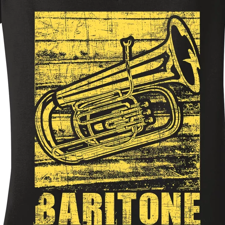 Baritone - Distressed Euphonium Lover Marching Bandmaster Women's V-Neck T-Shirt