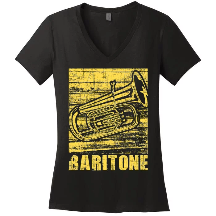 Baritone - Distressed Euphonium Lover Marching Bandmaster Women's V-Neck T-Shirt