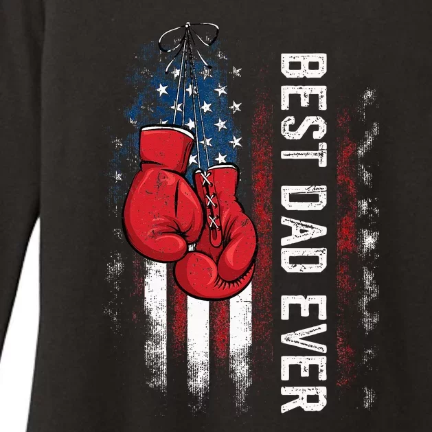 Best Dad Ever Boxing Gloves Fathers Day Boxers Flag USA Him Womens CVC Long Sleeve Shirt