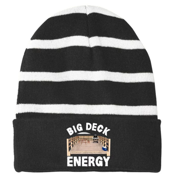 Big Deck Energy | Funny Back Yard Deck Owner & Carpentry Pun Striped Beanie with Solid Band