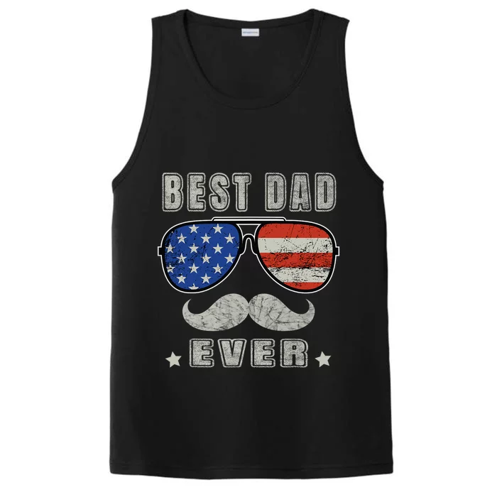 Best Dad Ever American Us Flag Fathers Day 4th Of July Daddy Performance Tank