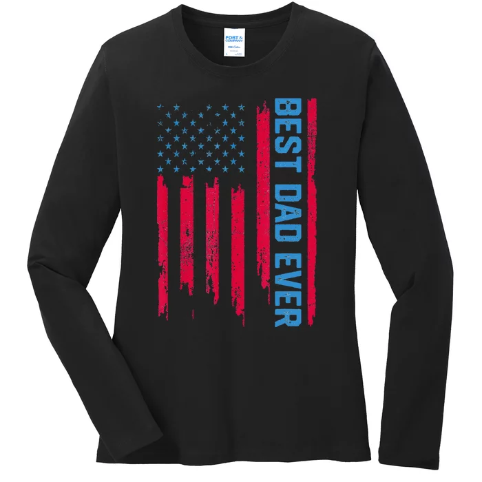 Best dad ever US american flag Father Gifts For Fathers Day Ladies Long Sleeve Shirt