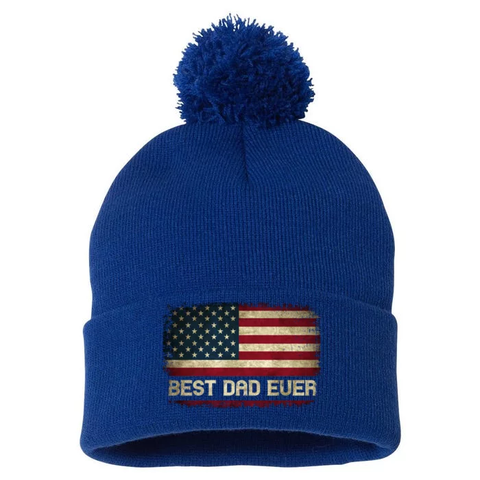 Best Dad Ever Husband Fathers Day American Flag For Dad Gift Pom Pom 12in Knit Beanie