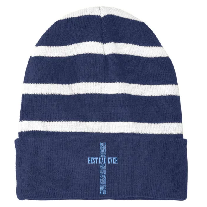 Best Dad Ever Positve Words Cross Striped Beanie with Solid Band