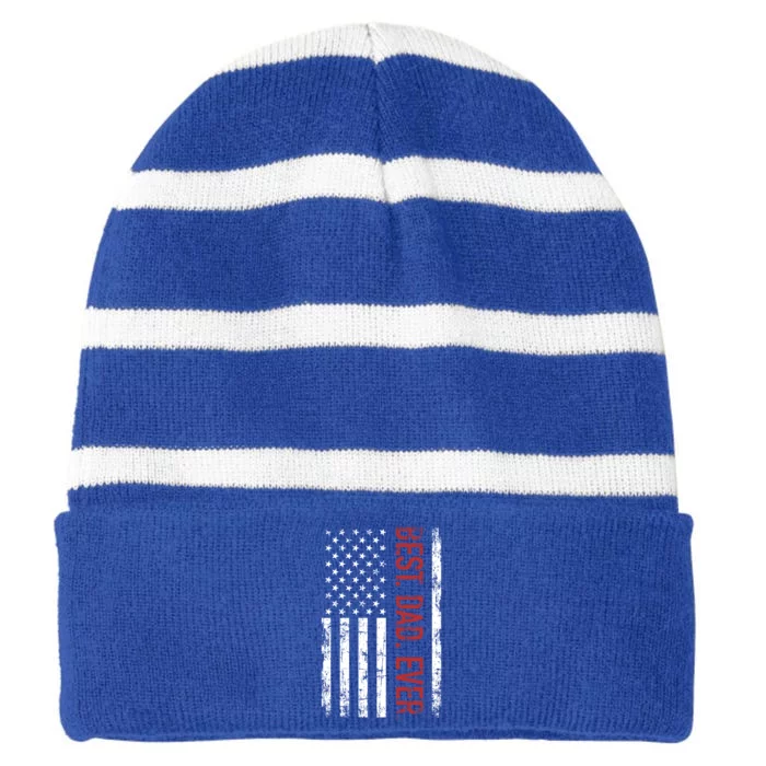 Best Dad Ever Us American Flag Gift For Father's Day Gift Striped Beanie with Solid Band