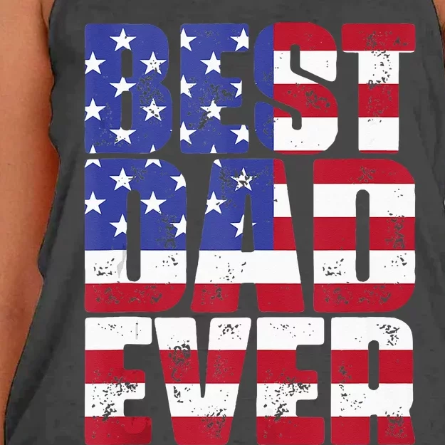 Best Dad Ever With US American Flag Gift For Fathers Day Women's Knotted Racerback Tank