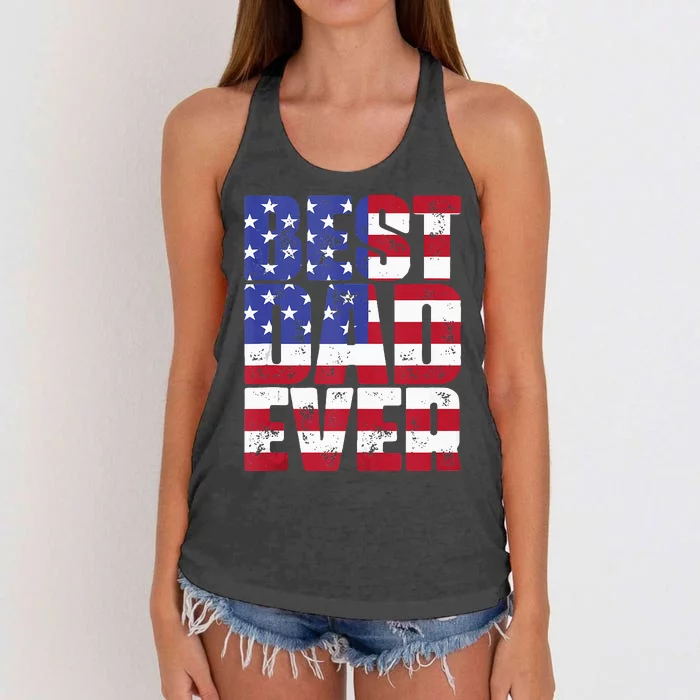 Best Dad Ever With US American Flag Gift For Fathers Day Women's Knotted Racerback Tank