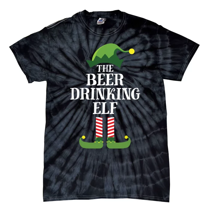 Beer Drinking Elf Matching Family Group Christmas Party Tie-Dye T-Shirt