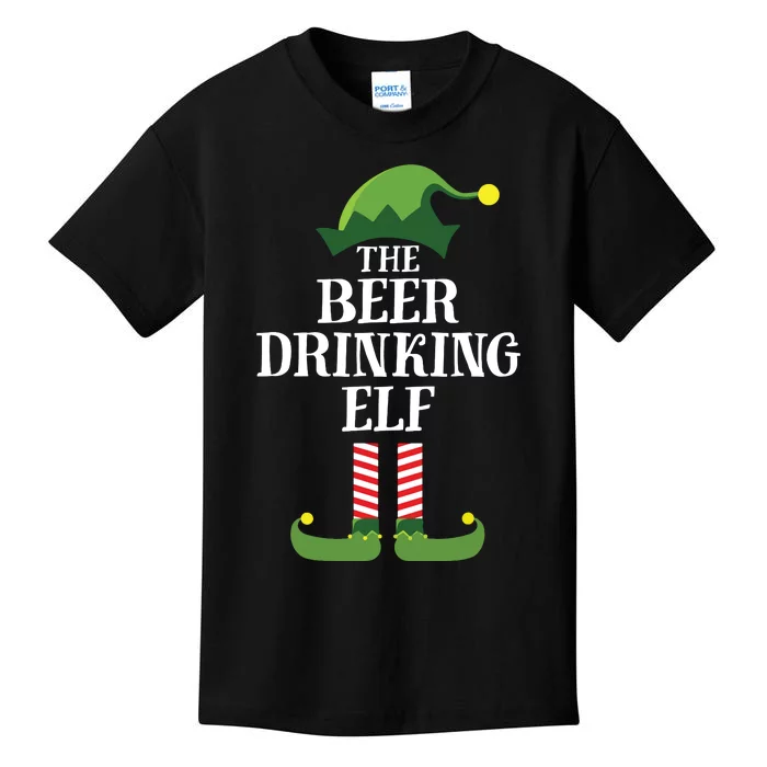 Beer Drinking Elf Matching Family Group Christmas Party Kids T-Shirt