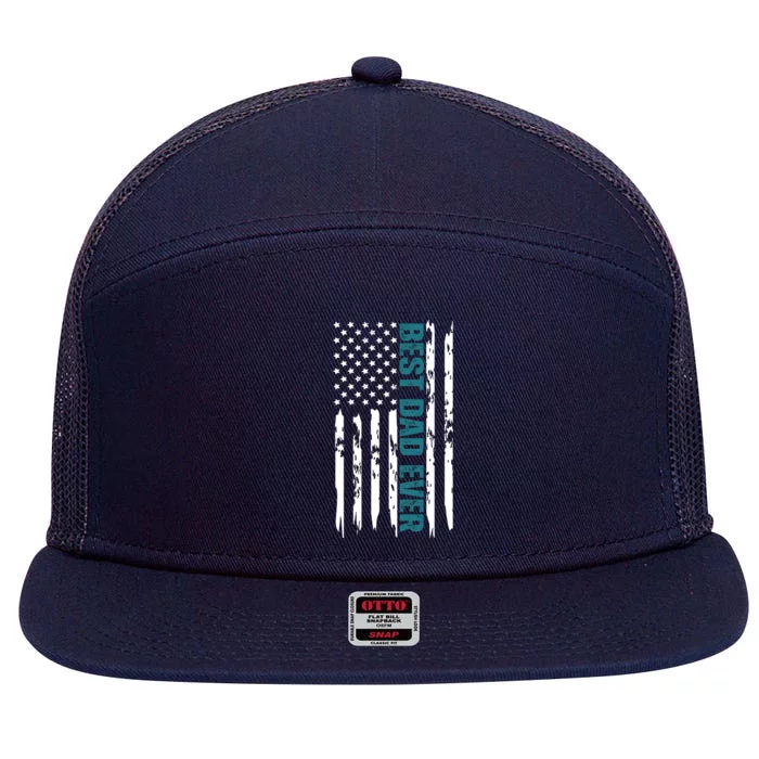 Best Dad Ever American Flag 7 Panel Mesh Trucker Snapback Hat