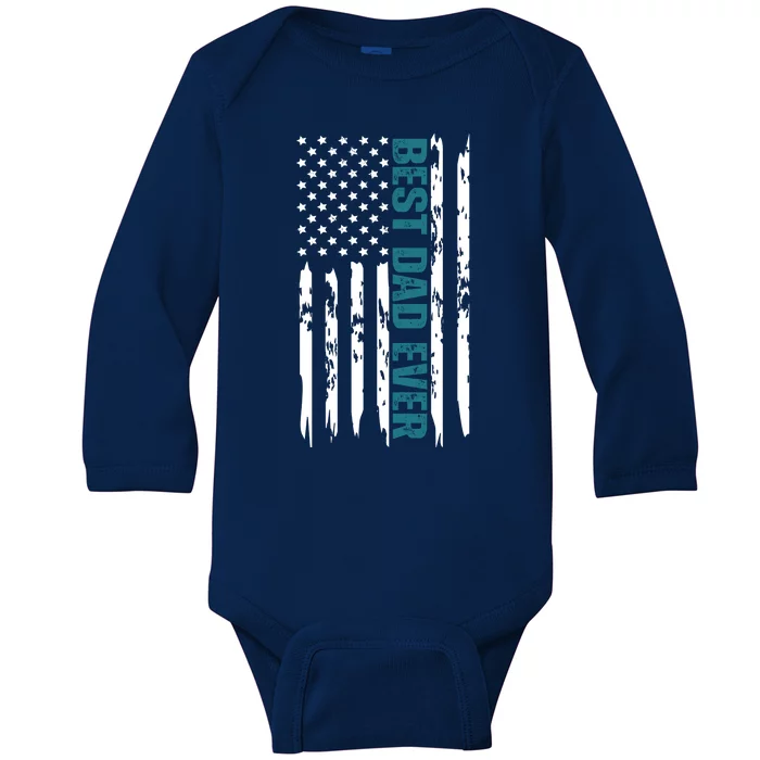 Best Dad Ever American Flag Baby Long Sleeve Bodysuit