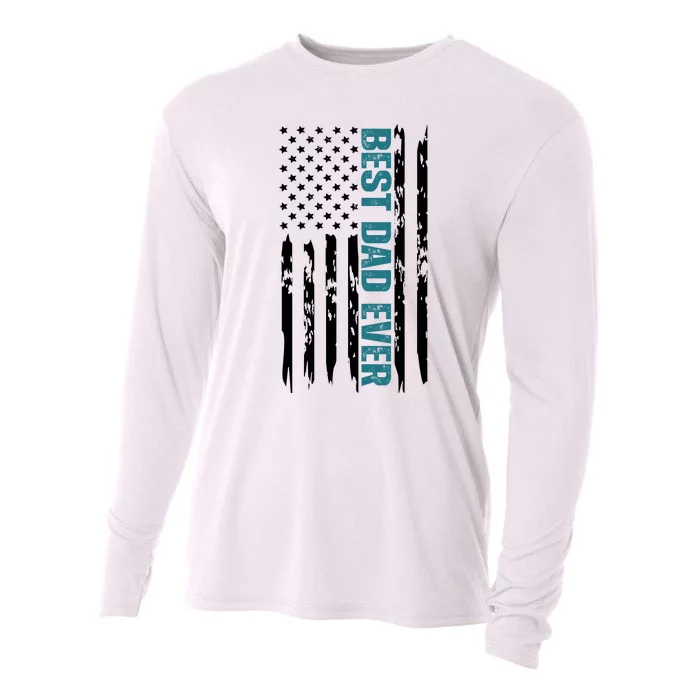 Best Dad Ever American Flag Cooling Performance Long Sleeve Crew