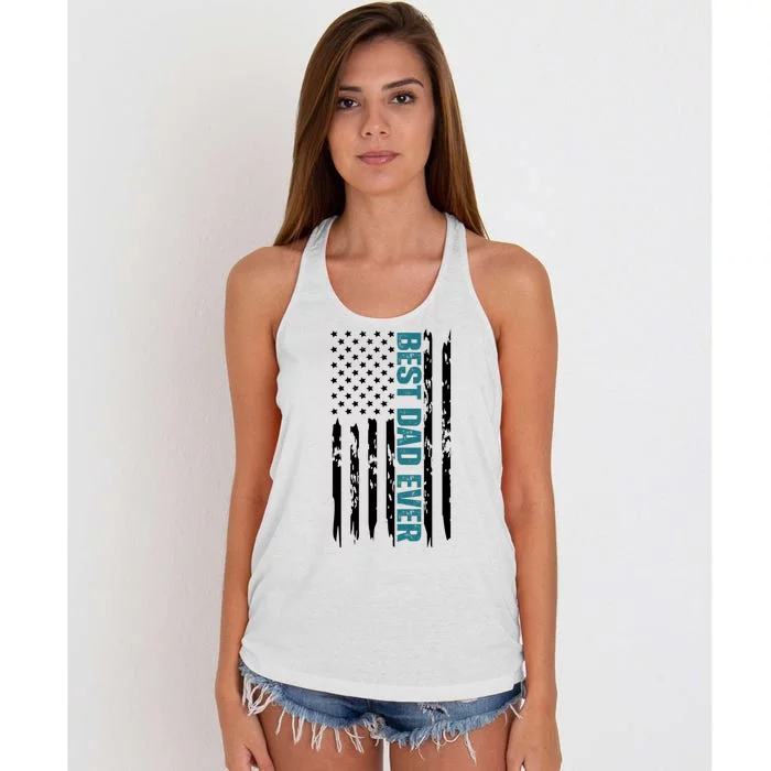 Best Dad Ever American Flag Women's Knotted Racerback Tank