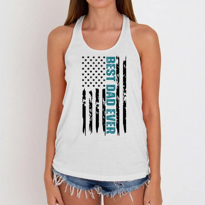 Best Dad Ever American Flag Women's Knotted Racerback Tank